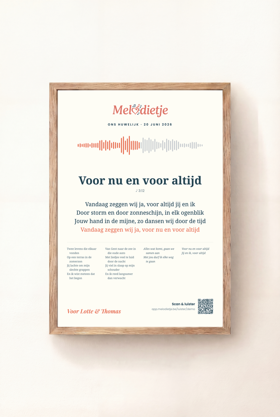 Muziekposter in eiken kader — Het refrein